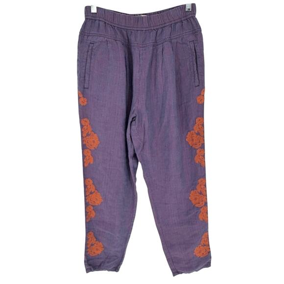 Anthropologie Embroidered Linen Pull On Pants Purple/Orange Size XS Artsy Boho - Picture 6 of 15